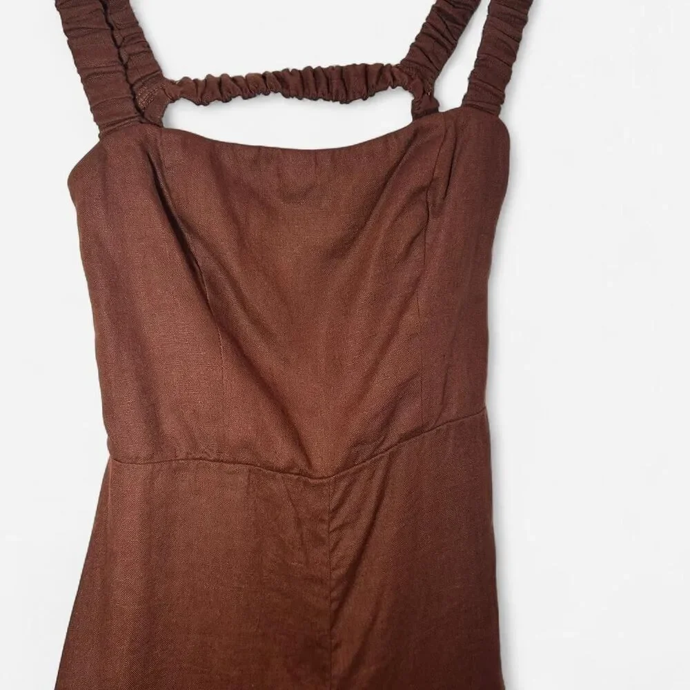 Reformation Harlow Linen Jumpsuit Size 4 | Brown Sustainable Minimal Chic
